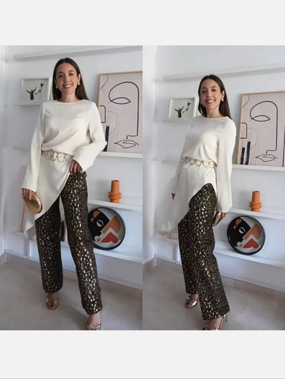 ZARA ANIMAL PRINT SEQUIN STRAIGHT LEG PANTS SIZE M